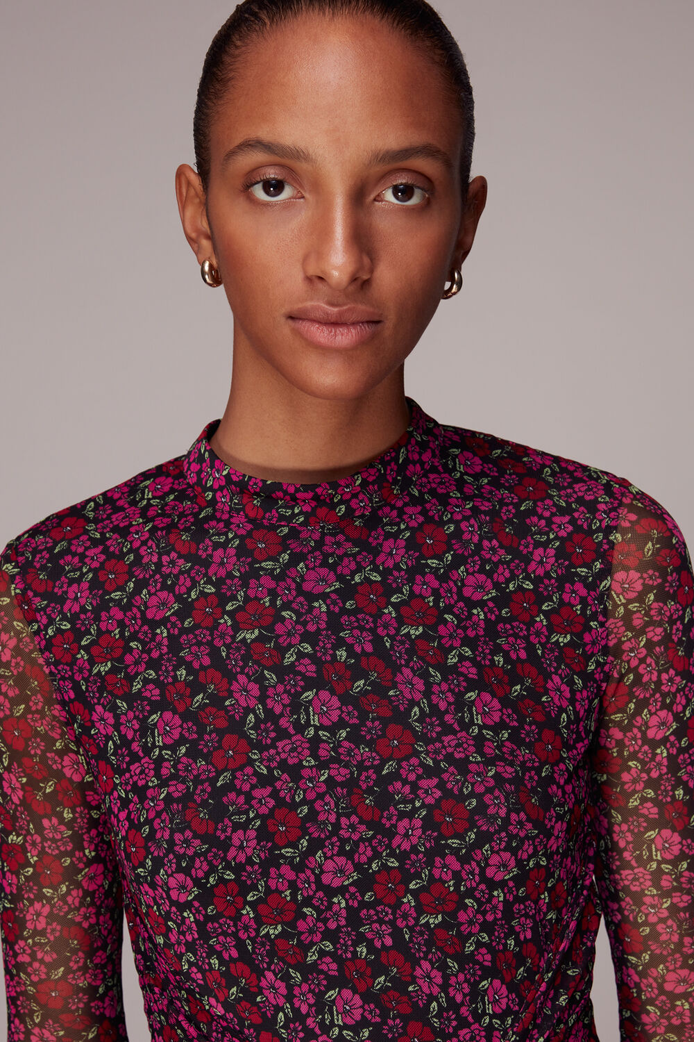 Pink Outlined Floral Tie Mesh Dress